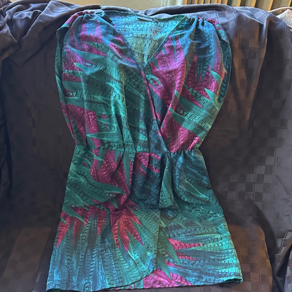Apt. 9 Teal and Magenta Patterned Dress 19 1/2 inches long from the waist.
